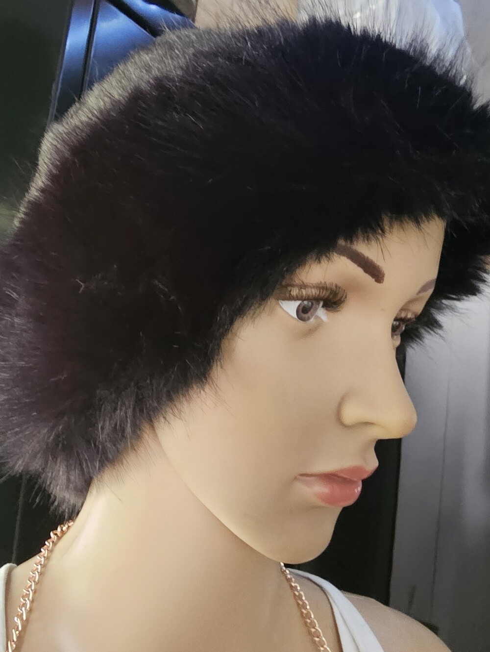 Black Faux Fur Hat Cap - Women's Winter Ear Warmer